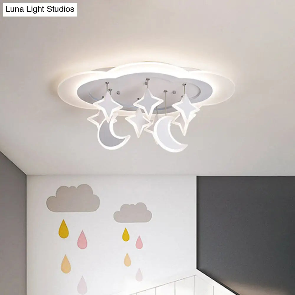 DecorBites™ DecorBites™ Kid-friendly Acrylic Cloudy LED Flush Ceiling Light with Dangling Moon and Star - Warm/White Glow