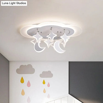 DecorBites™ DecorBites™ Kid-friendly Acrylic Cloudy LED Flush Ceiling Light with Dangling Moon and Star - Warm/White Glow