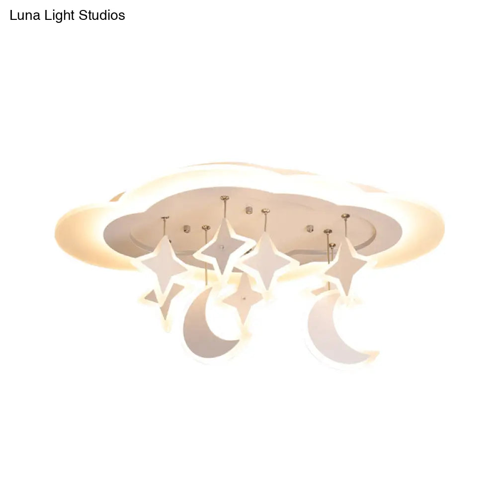 DecorBites™ DecorBites™ Kid-friendly Acrylic Cloudy LED Flush Ceiling Light with Dangling Moon and Star - Warm/White Glow