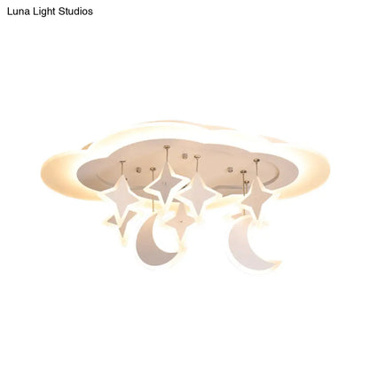 DecorBites™ DecorBites™ Kid-friendly Acrylic Cloudy LED Flush Ceiling Light with Dangling Moon and Star - Warm/White Glow