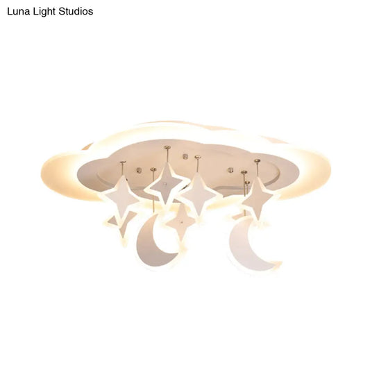 DecorBites™ DecorBites™ Kid-friendly Acrylic Cloudy LED Flush Ceiling Light with Dangling Moon and Star - Warm/White Glow