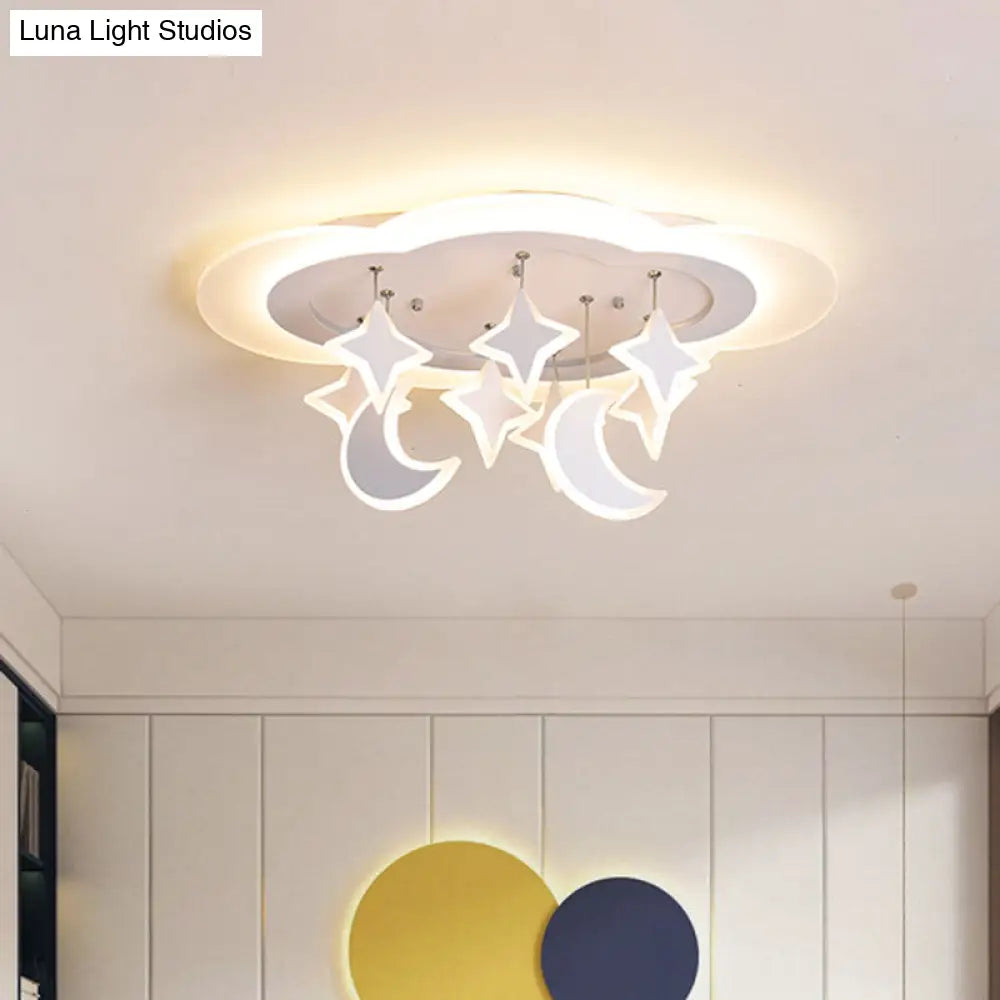 DecorBites™ DecorBites™ Kid-friendly Acrylic Cloudy LED Flush Ceiling Light with Dangling Moon and Star - Warm/White Glow