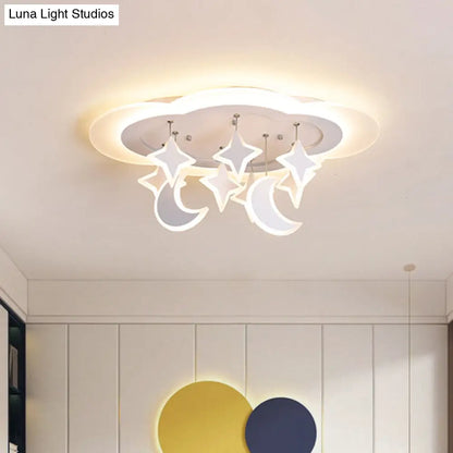DecorBites™ DecorBites™ Kid-friendly Acrylic Cloudy LED Flush Ceiling Light with Dangling Moon and Star - Warm/White Glow