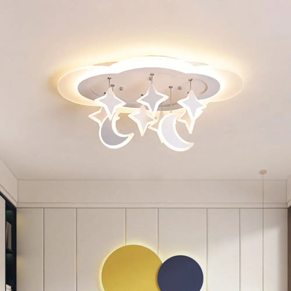 DecorBites™ DecorBites™ Kid-friendly Acrylic Cloudy LED Flush Ceiling Light with Dangling Moon and Star - Warm/White Glow