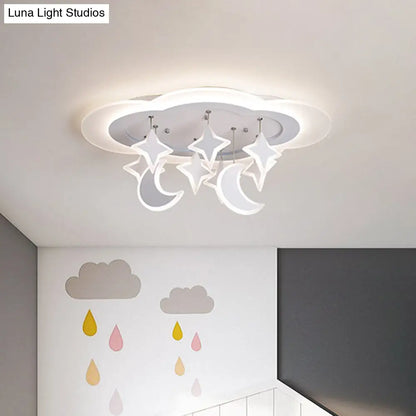 DecorBites™ DecorBites™ Kid-friendly Acrylic Cloudy LED Flush Ceiling Light with Dangling Moon and Star - Warm/White Glow