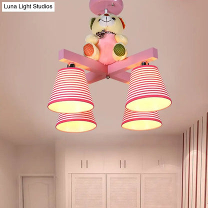 DecorBites™ DecorBites™ Kids' 4-Bulb Pink Barrel Semi-Mount Fabric Ceiling Lamp with Bear Decor