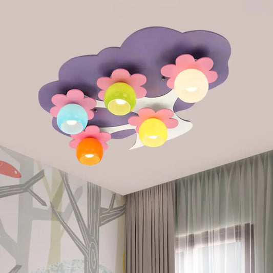 DecorBites™ DecorBites™ Kids 5-Light Semi Flush Purple Blossom Tree Ceiling Lamp with Colored Glass Shade