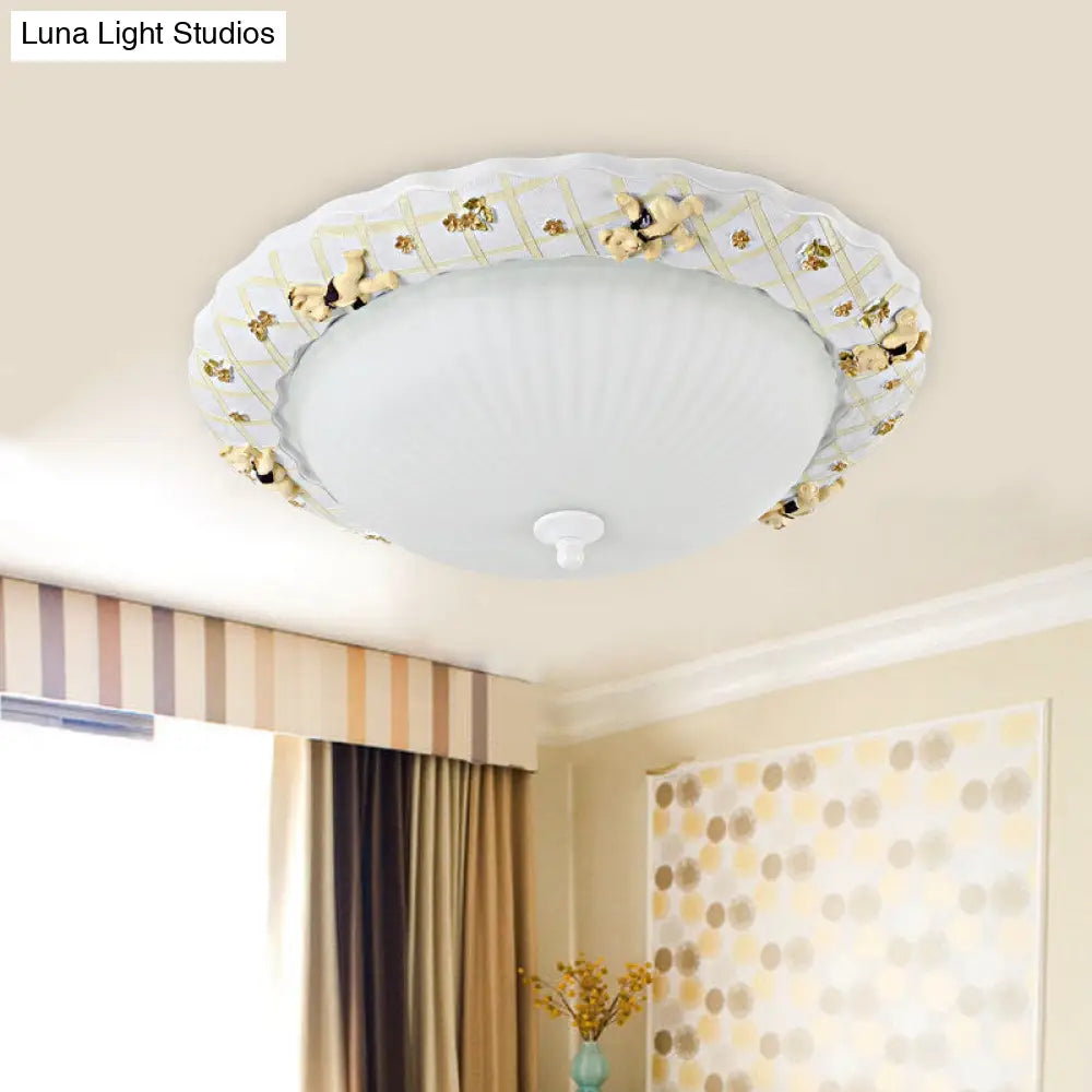 DecorBites™ DecorBites™ Kids Bear Flush Mount Ceiling Light for Baby Bedroom - White Fluted Glass Lamp