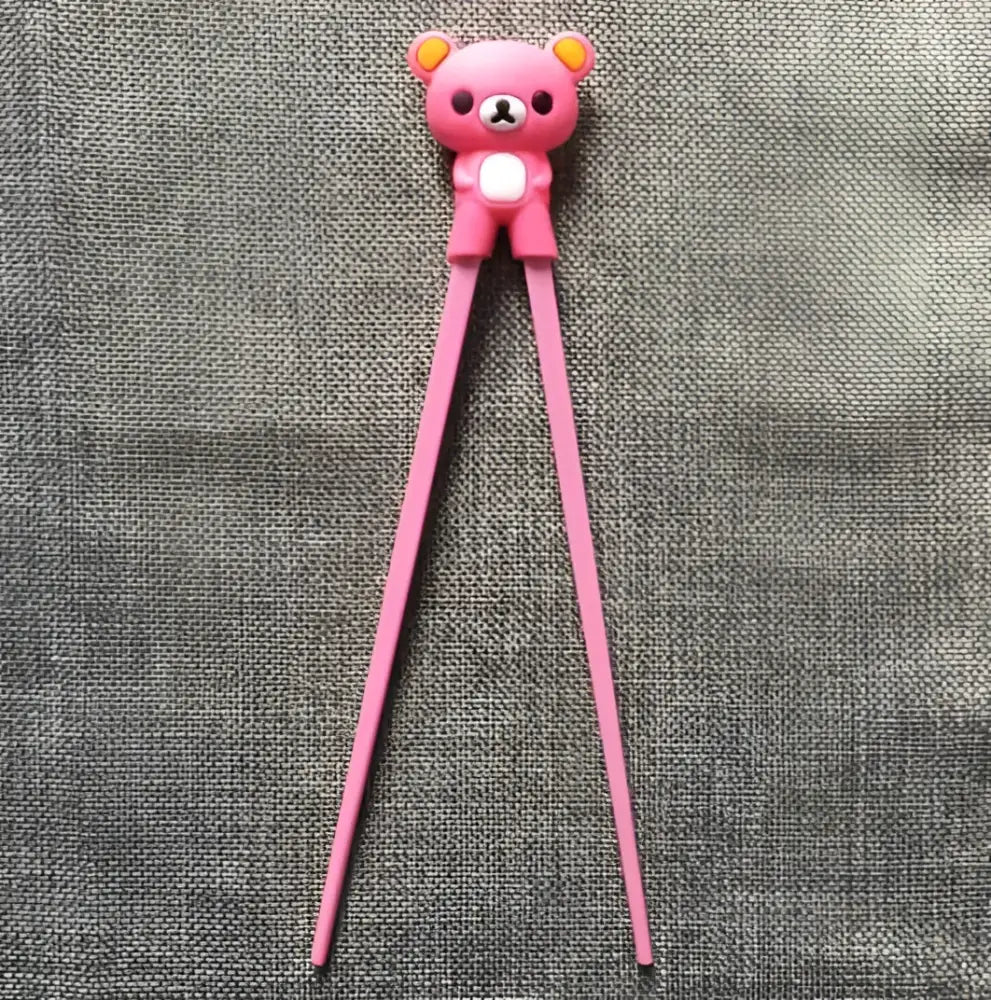 Pink rilakkuma-themed kids bear panda cat learning chopsticks set with soft plastic bear head for dining training gift decorbites kids bear
