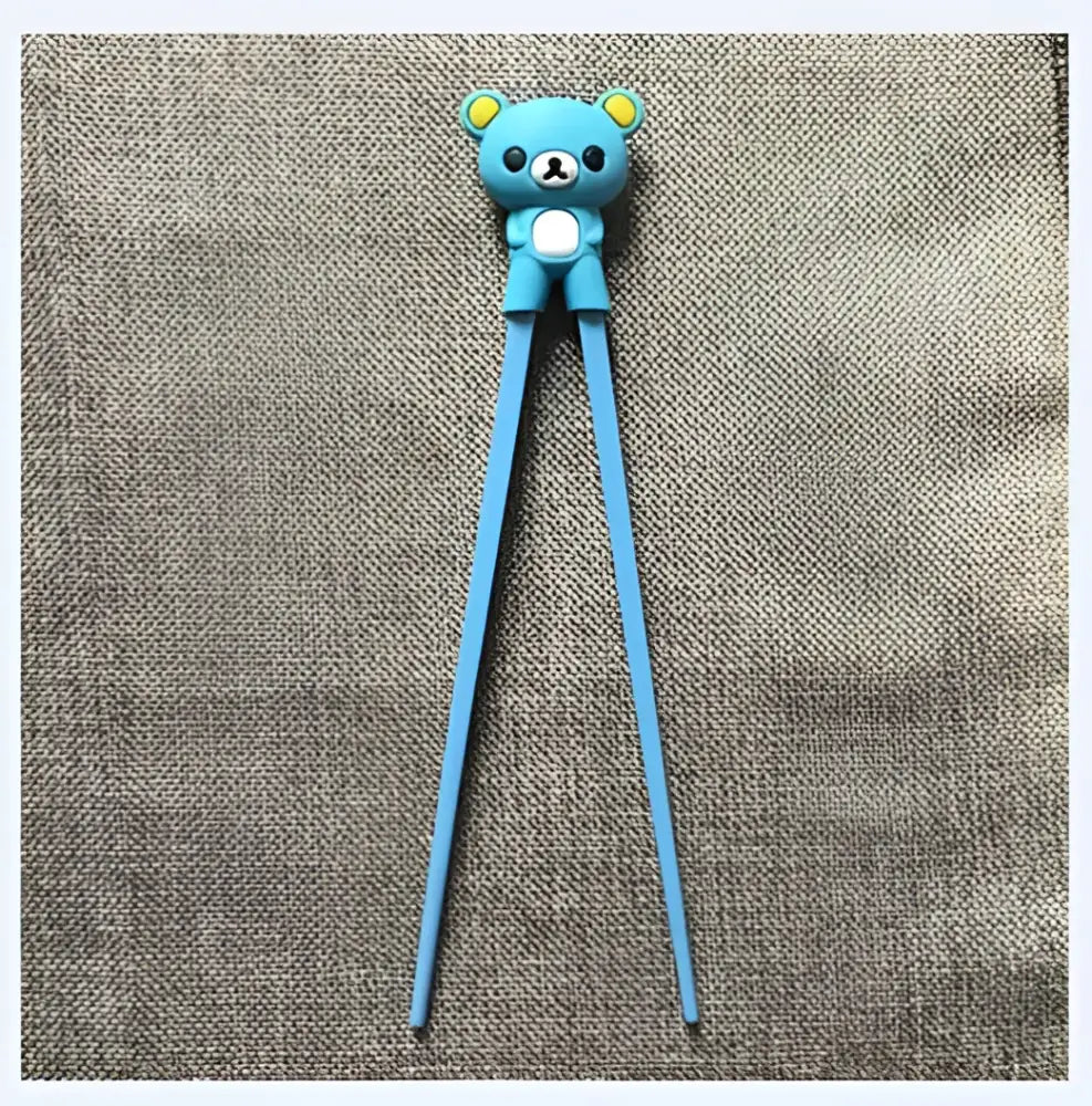 Blue rilakkuma-themed silicone kids bear panda chopsticks with cute bear head for bear panda cat dining training gift decorbites kids bear