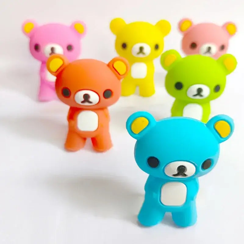 Bright blue rilakkuma bear eraser with yellow ears and white belly for decorbites kids bear panda cat learning set gift