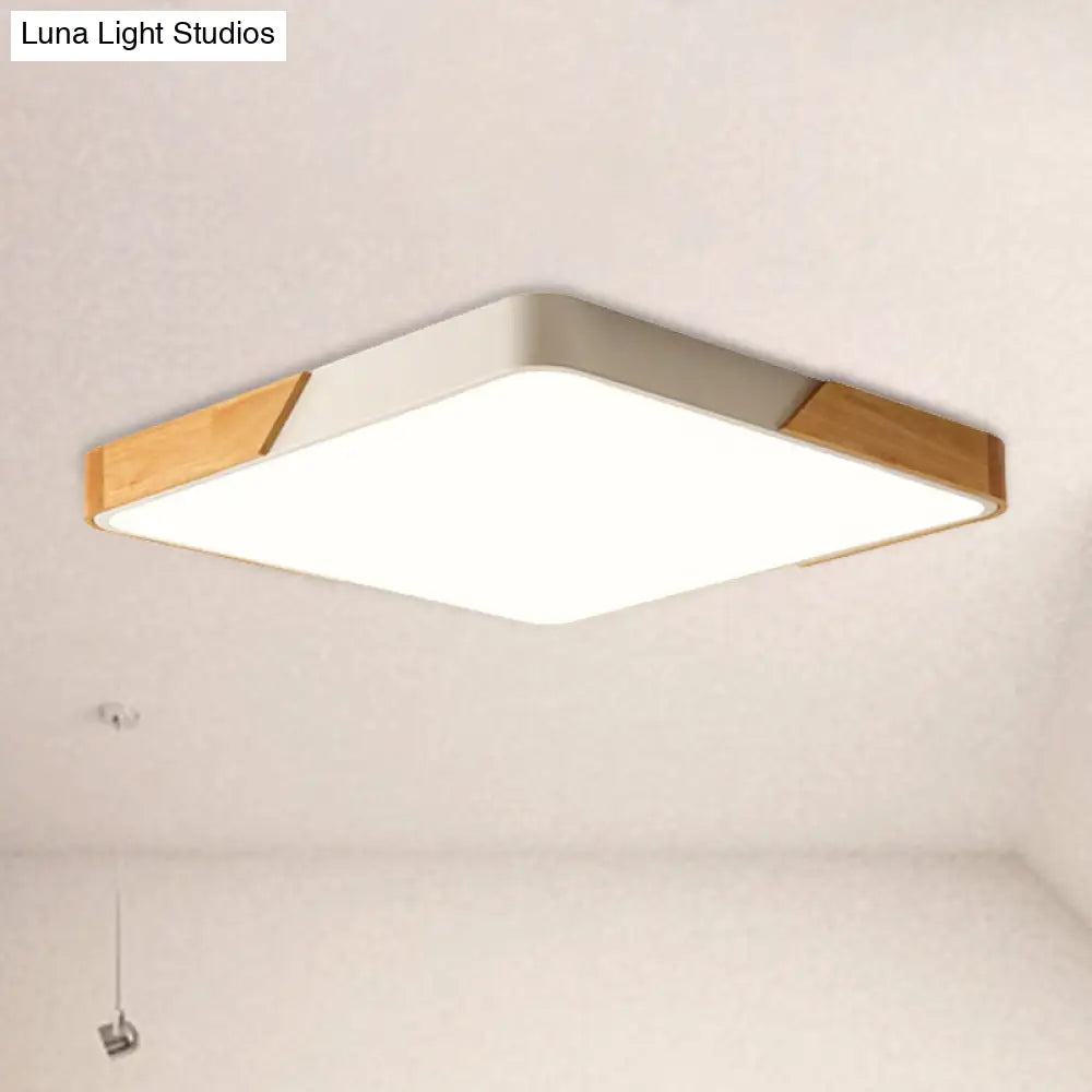 DecorBites™ DecorBites™ Kids Bedroom Ceiling Light - Nordic Green Square Flush Mount with Wood and Acrylic Shade