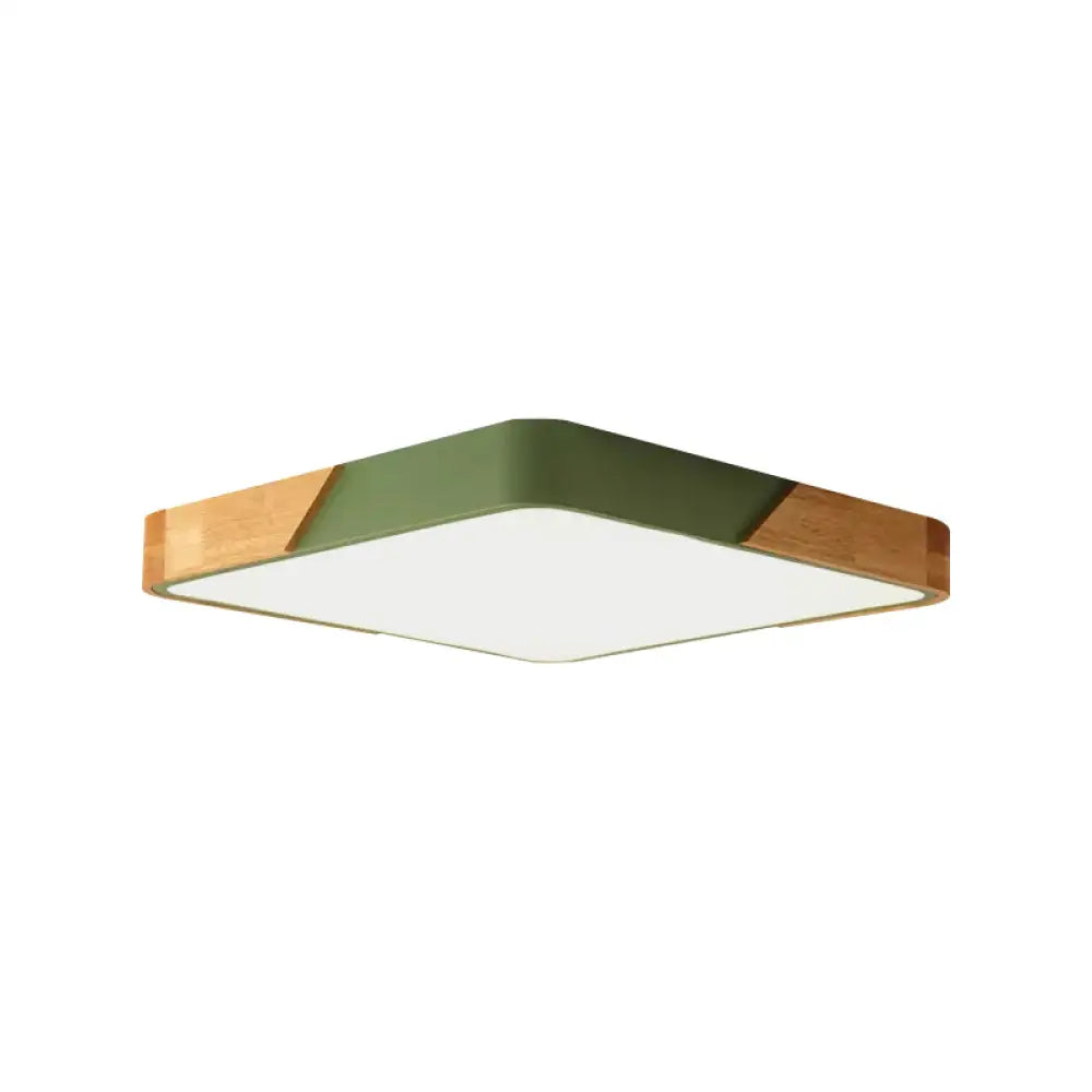 DecorBites™ DecorBites™ Kids Bedroom Ceiling Light - Nordic Green Square Flush Mount with Wood and Acrylic Shade