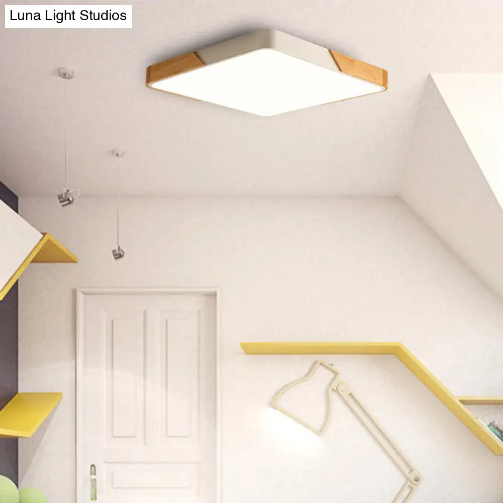 DecorBites™ DecorBites™ Kids Bedroom Ceiling Light - Nordic Green Square Flush Mount with Wood and Acrylic Shade