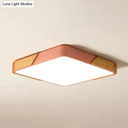 DecorBites™ DecorBites™ Kids Bedroom Ceiling Light - Nordic Green Square Flush Mount with Wood and Acrylic Shade