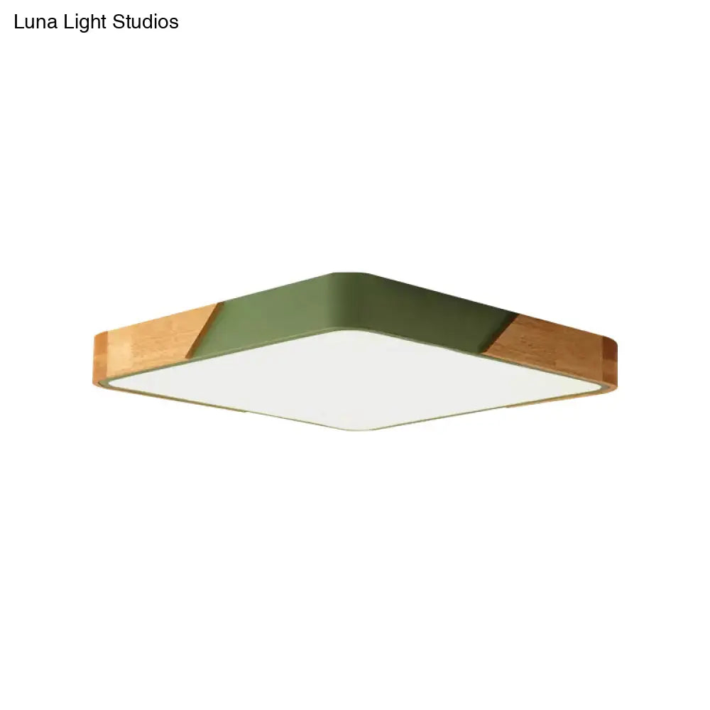 DecorBites™ DecorBites™ Kids Bedroom Ceiling Light - Nordic Green Square Flush Mount with Wood and Acrylic Shade
