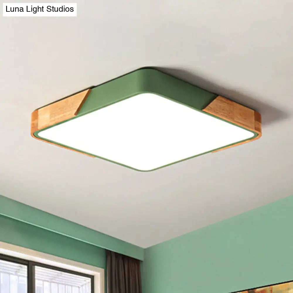 DecorBites™ DecorBites™ Kids Bedroom Ceiling Light - Nordic Green Square Flush Mount with Wood and Acrylic Shade