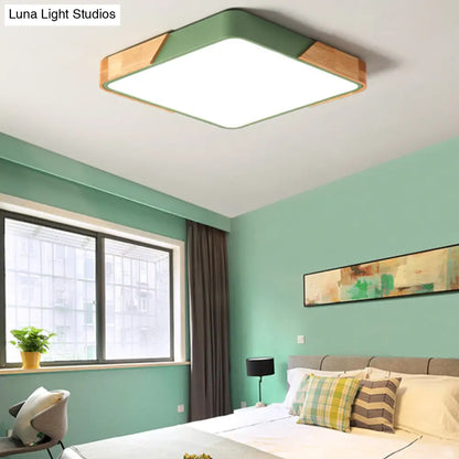 DecorBites™ DecorBites™ Kids Bedroom Ceiling Light - Nordic Green Square Flush Mount with Wood and Acrylic Shade