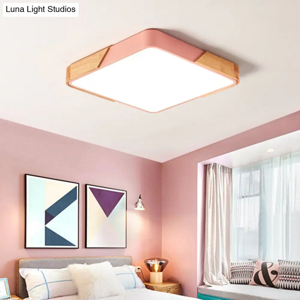 DecorBites™ DecorBites™ Kids Bedroom Ceiling Light - Nordic Green Square Flush Mount with Wood and Acrylic Shade