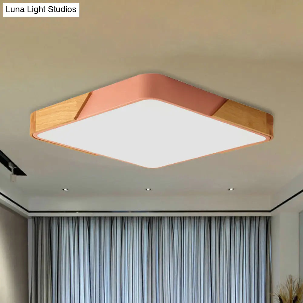 DecorBites™ DecorBites™ Kids Bedroom Ceiling Light - Nordic Green Square Flush Mount with Wood and Acrylic Shade