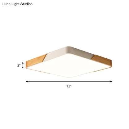 DecorBites™ DecorBites™ Kids Bedroom Ceiling Light - Nordic Green Square Flush Mount with Wood and Acrylic Shade