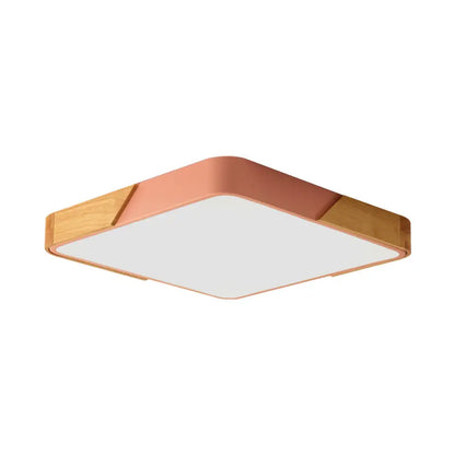 DecorBites™ DecorBites™ Kids Bedroom Ceiling Light - Nordic Green Square Flush Mount with Wood and Acrylic Shade