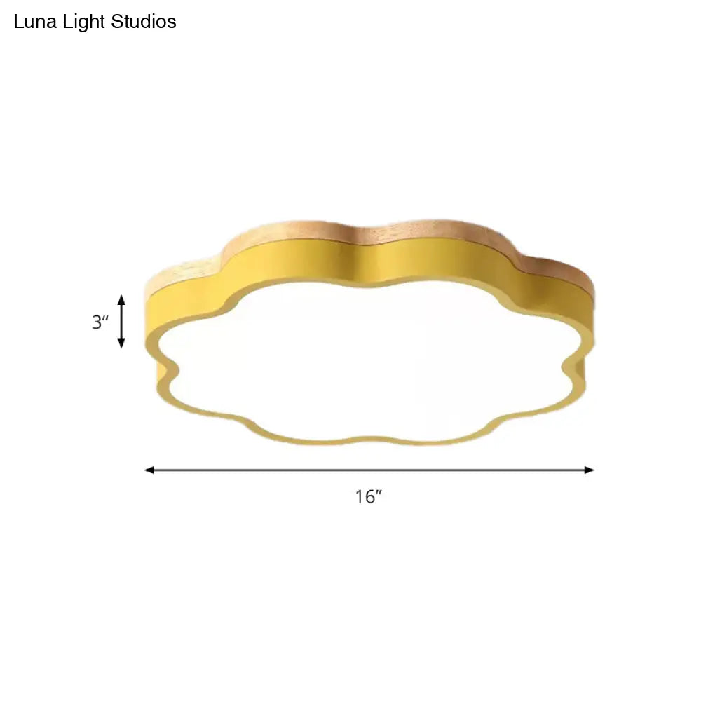 DecorBites™ DecorBites™ Kids Bedroom Wood LED Flush Mount Ceiling Light with Floral Shade