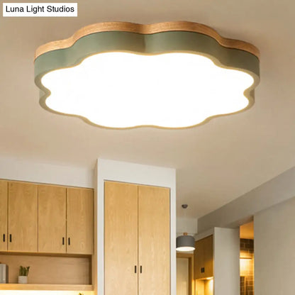 DecorBites™ DecorBites™ Kids Bedroom Wood LED Flush Mount Ceiling Light with Floral Shade
