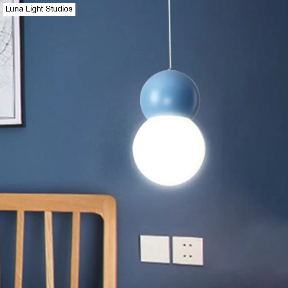 DecorBites™ Kids Bedside Pendulum Light - Gourd Shape, Milky Glass, Macaron Ceiling Pendant - Pink/Yellow/Blue