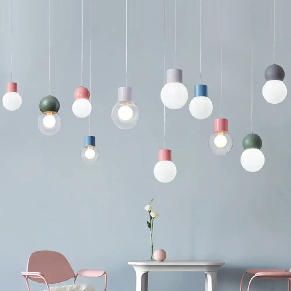 DecorBites™ Kids Bedside Pendulum Light - Gourd Shape, Milky Glass, Macaron Ceiling Pendant - Pink/Yellow/Blue