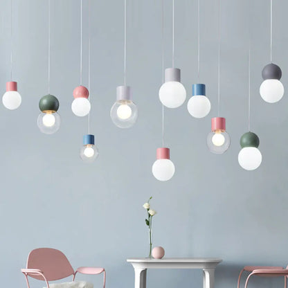 DecorBites™ Kids Bedside Pendulum Light - Gourd Shape, Milky Glass, Macaron Ceiling Pendant - Pink/Yellow/Blue