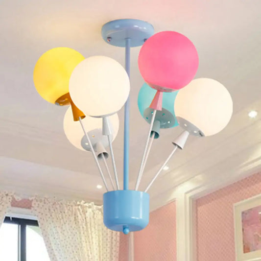 DecorBites™ DecorBites™ Kids Blue Ceiling Light: 6 Lights Nursery Semi Flush Mount with Colorful Balloon Glass Shades