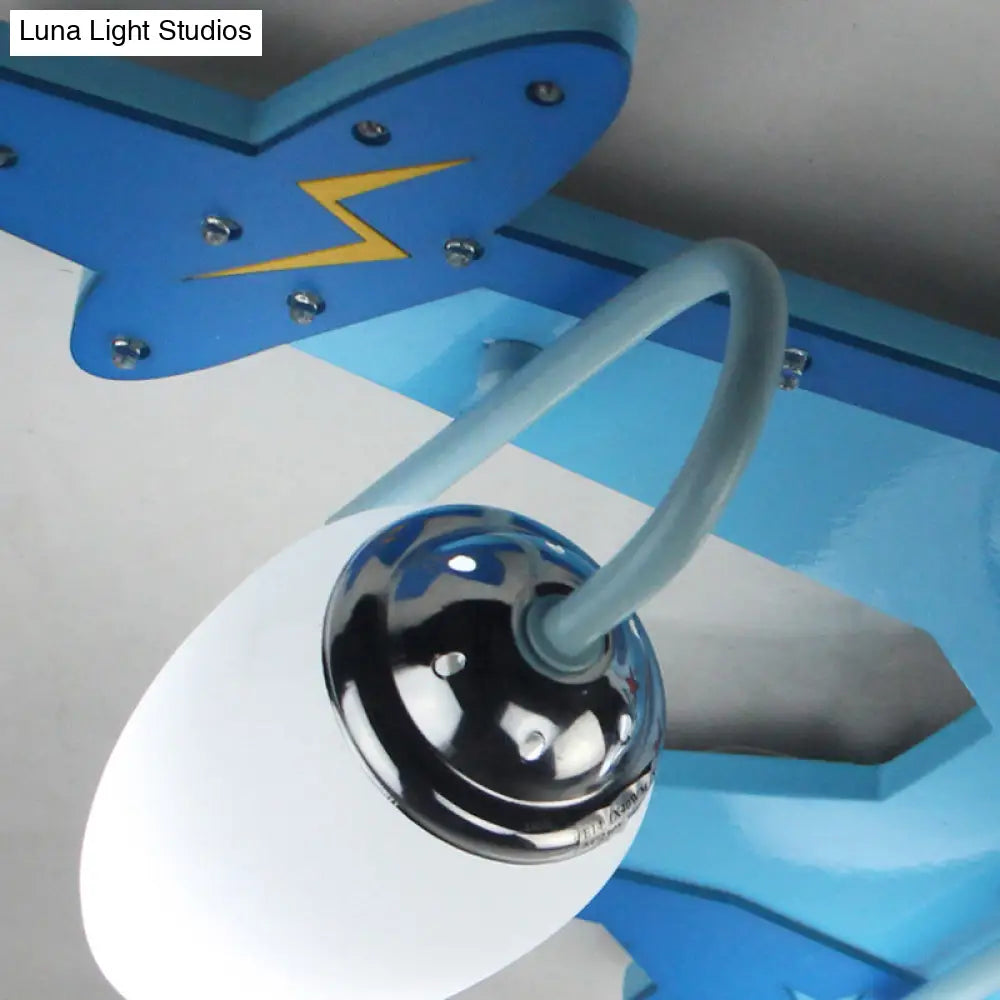 DecorBites™ DecorBites™ Kid's Blue Wooden Ceiling Light with 3-Light Flush Mount and Oval Milky Glass Shade