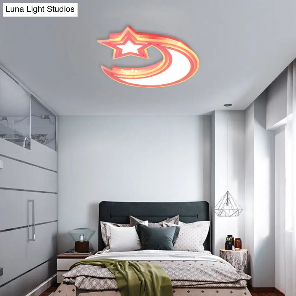 DecorBites™ DecorBites™ Kids' Cartoon Acrylic LED Flush Ceiling Light - Crescent and Star Design for Bedroom