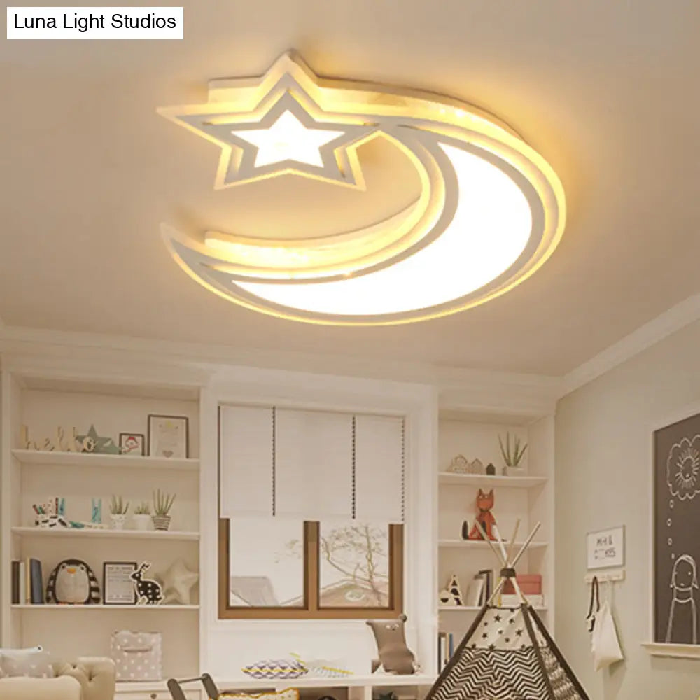 DecorBites™ DecorBites™ Kids' Cartoon Acrylic LED Flush Ceiling Light - Crescent and Star Design for Bedroom