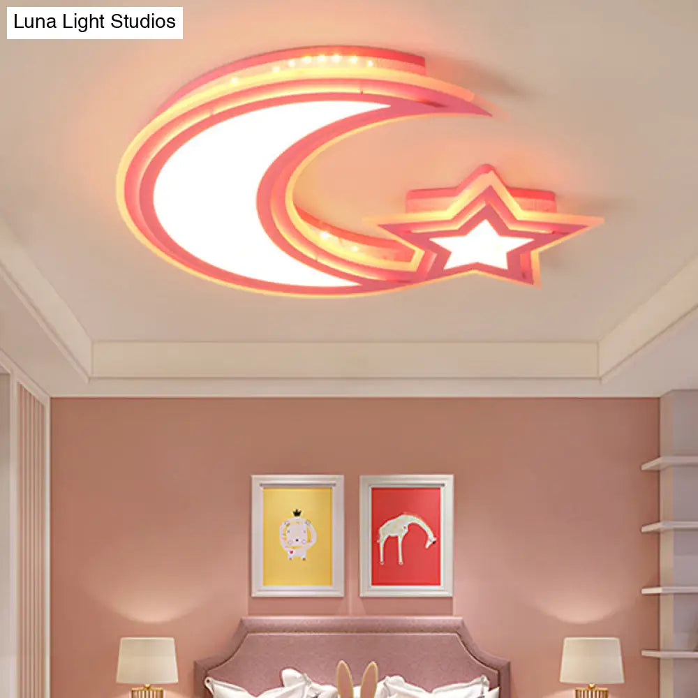 DecorBites™ DecorBites™ Kids' Cartoon Acrylic LED Flush Ceiling Light - Crescent and Star Design for Bedroom