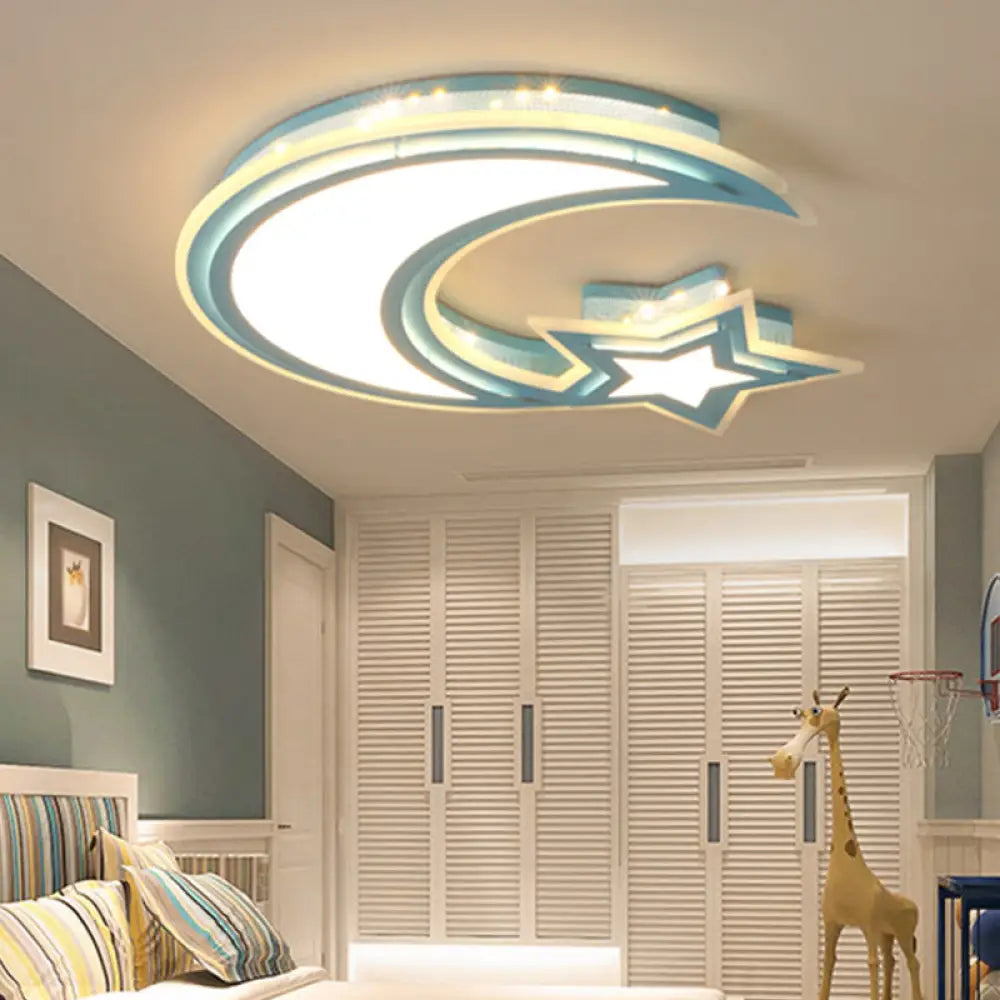 DecorBites™ DecorBites™ Kids' Cartoon Acrylic LED Flush Ceiling Light - Crescent and Star Design for Bedroom