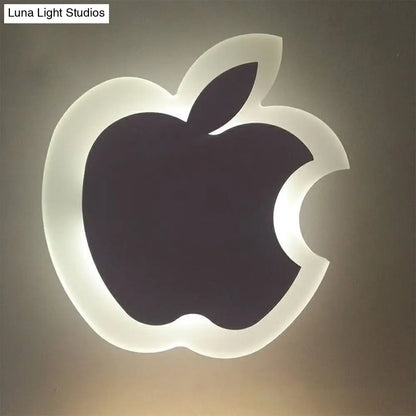 DecorBites™ Kids' Cartoon Apple/Leaf/Cat LED Flush Mount Wall Sconce - Small Acrylic Wall Light for Children's Bedroom in White