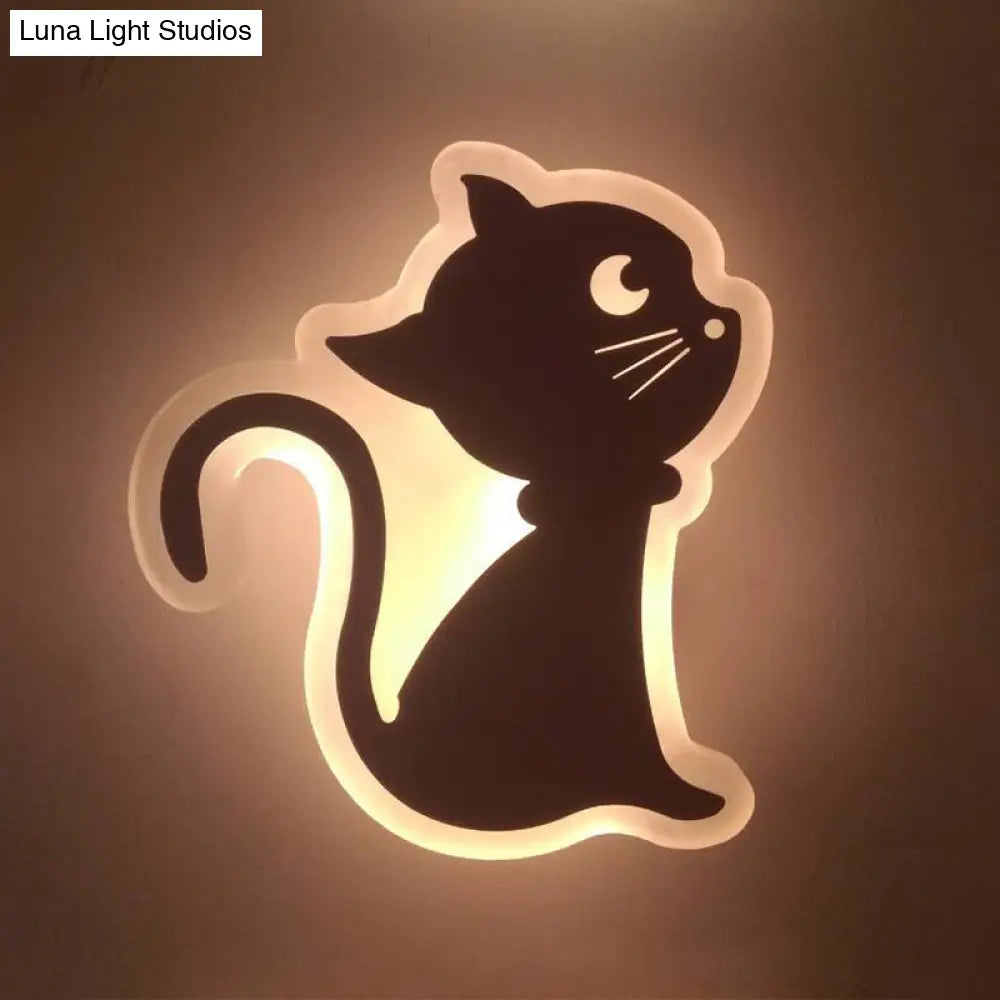 DecorBites™ Kids' Cartoon Apple/Leaf/Cat LED Flush Mount Wall Sconce - Small Acrylic Wall Light for Children's Bedroom in White