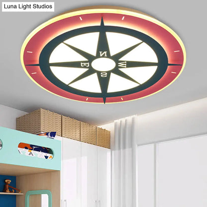 DecorBites™ DecorBites™ Kids Cartoon Compass LED Flush Mount Light: Red Acrylic Ceiling Lamp for Nurseries