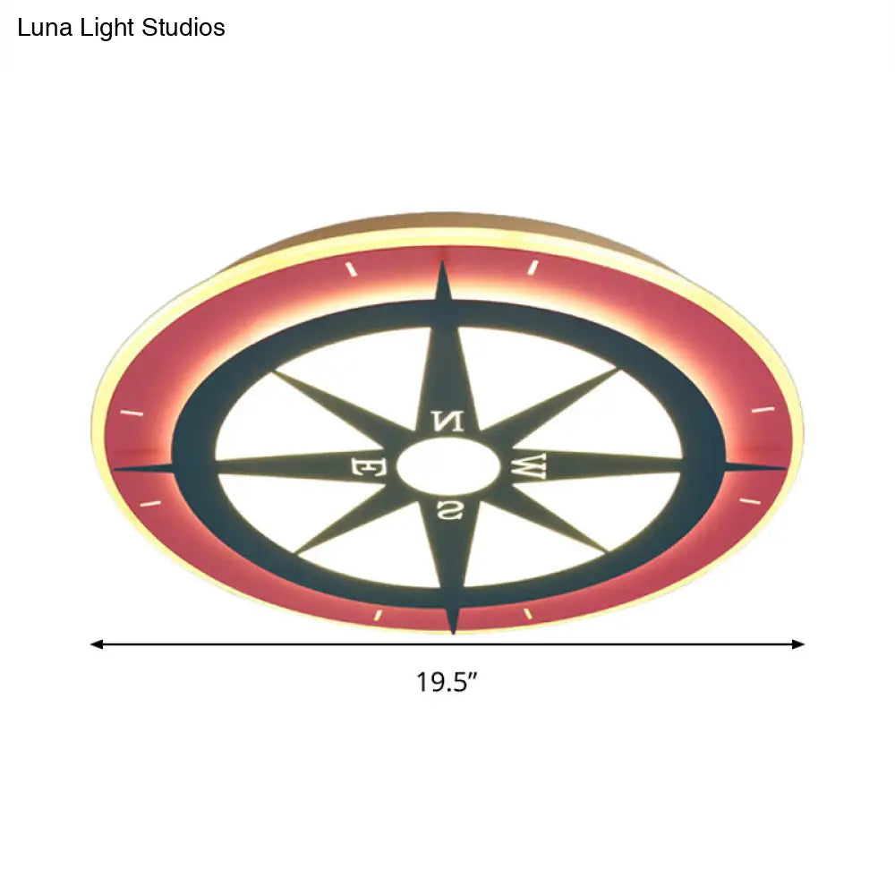 DecorBites™ DecorBites™ Kids Cartoon Compass LED Flush Mount Light: Red Acrylic Ceiling Lamp for Nurseries