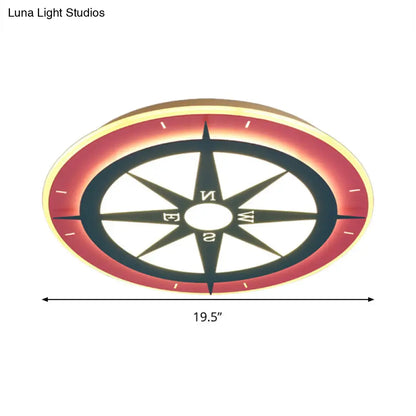 DecorBites™ DecorBites™ Kids Cartoon Compass LED Flush Mount Light: Red Acrylic Ceiling Lamp for Nurseries