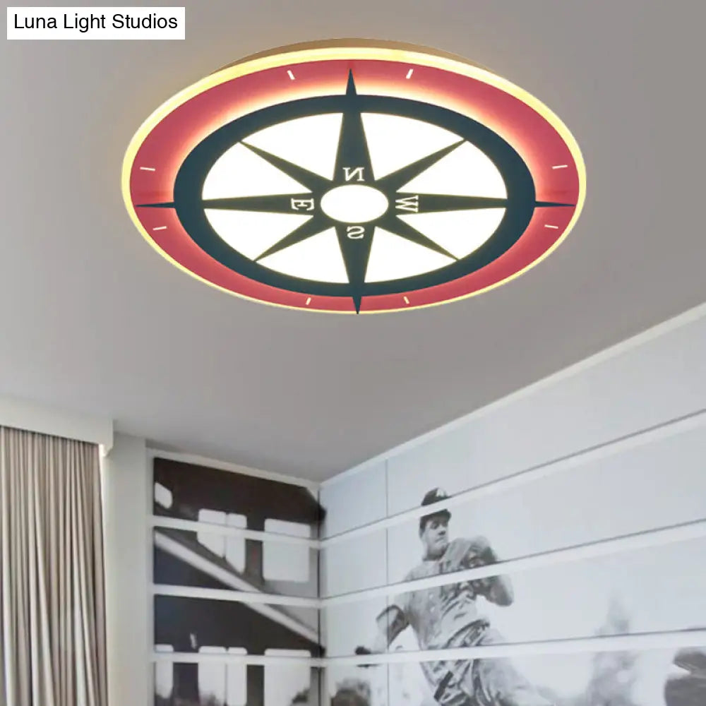 DecorBites™ DecorBites™ Kids Cartoon Compass LED Flush Mount Light: Red Acrylic Ceiling Lamp for Nurseries