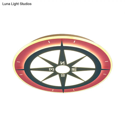 DecorBites™ DecorBites™ Kids Cartoon Compass LED Flush Mount Light: Red Acrylic Ceiling Lamp for Nurseries