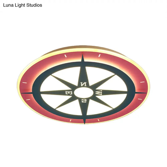 DecorBites™ DecorBites™ Kids Cartoon Compass LED Flush Mount Light: Red Acrylic Ceiling Lamp for Nurseries