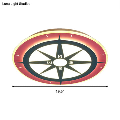 DecorBites™ DecorBites™ Kids Cartoon Compass LED Flush Mount Light: Red Acrylic Ceiling Lamp for Nurseries
