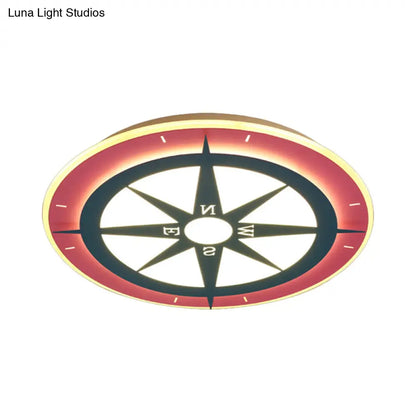 DecorBites™ DecorBites™ Kids Cartoon Compass LED Flush Mount Light: Red Acrylic Ceiling Lamp for Nurseries