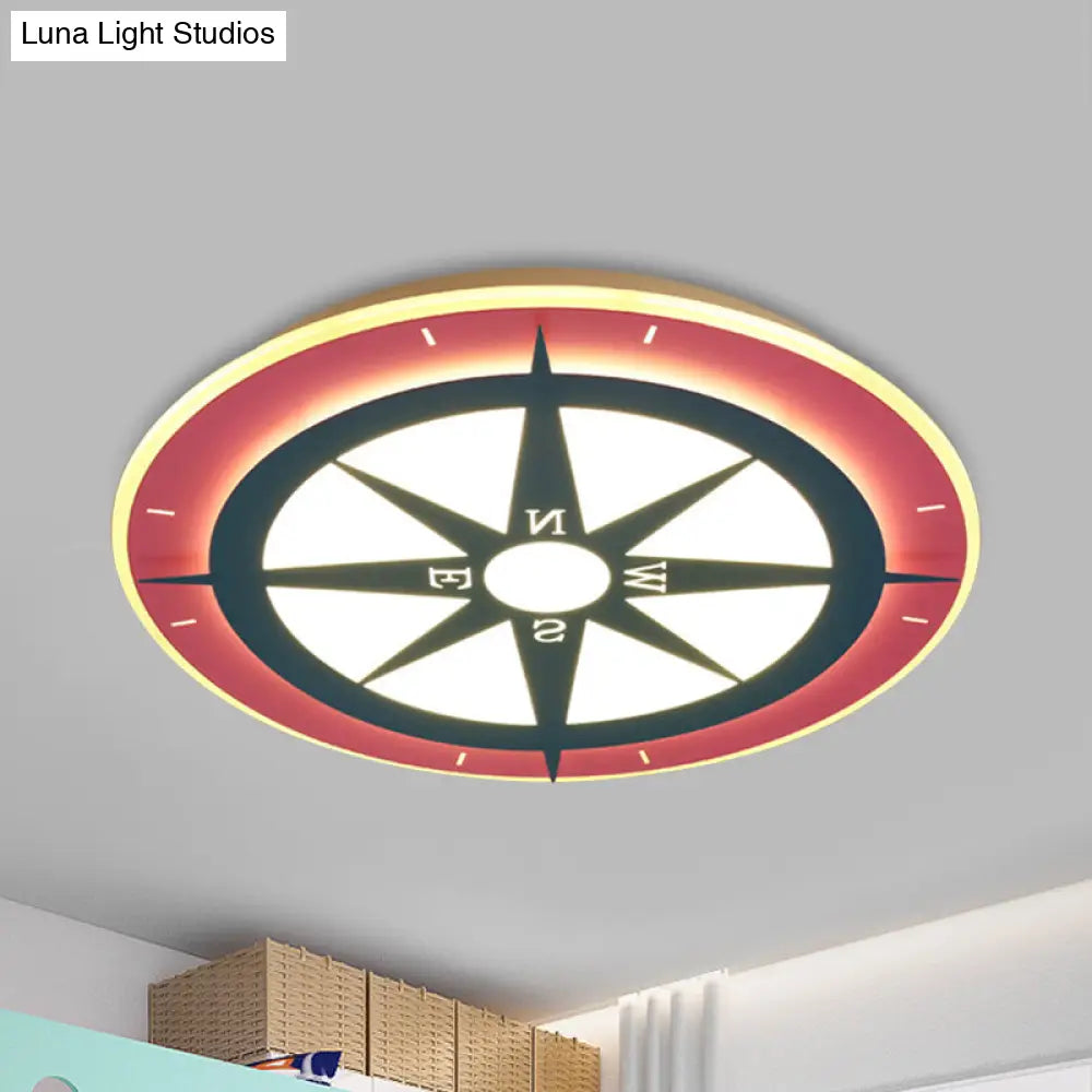 DecorBites™ DecorBites™ Kids Cartoon Compass LED Flush Mount Light: Red Acrylic Ceiling Lamp for Nurseries