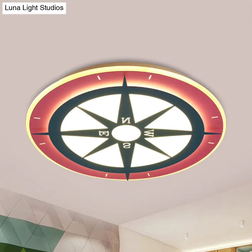DecorBites™ DecorBites™ Kids Cartoon Compass LED Flush Mount Light: Red Acrylic Ceiling Lamp for Nurseries
