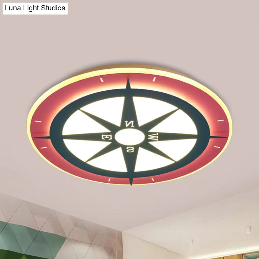 DecorBites™ DecorBites™ Kids Cartoon Compass LED Flush Mount Light: Red Acrylic Ceiling Lamp for Nurseries